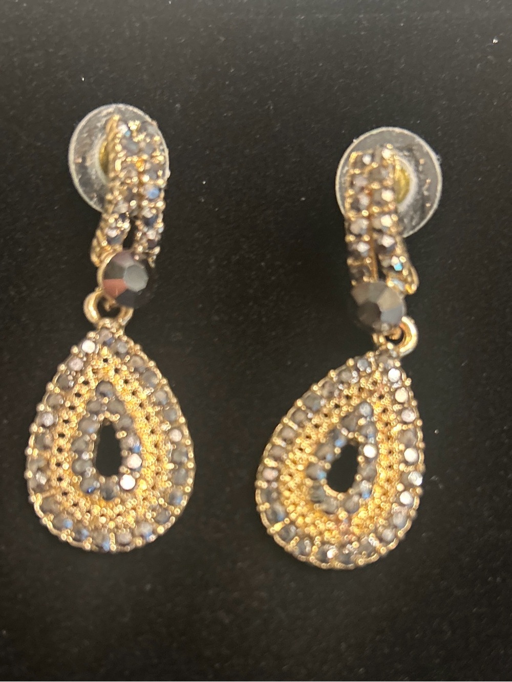 Gold and Brown Costume Teardrop Crystal Drop Earrings - Women Jewelry